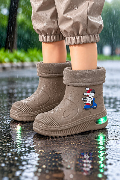 Twingomax Çocuk Kışlık Emojili Işıklı Konforlu Yağmur Çizmesi Unisex