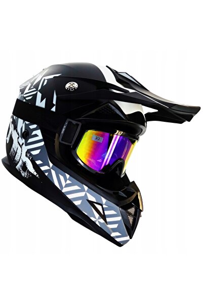HORN Casca Motocicleta Cross Enduro Quad + Ochelari Negru-Alb XS 53-54cm