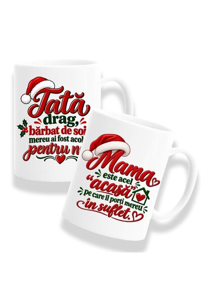 OEM Set de 2 căni pentru Mama/Tata cu mesaj: „Mama este acea „casă” pe care o...