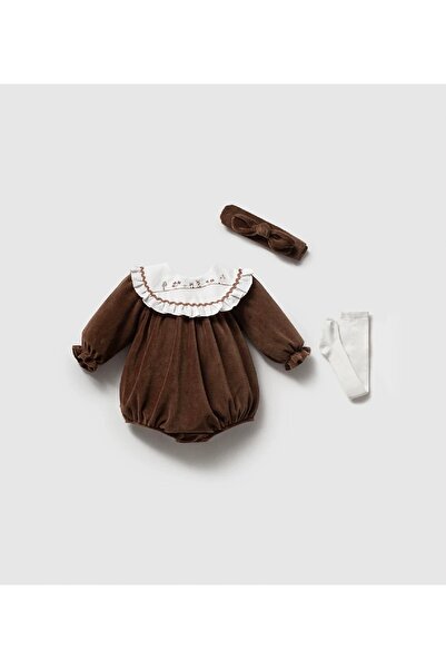 Little Ya Ya Love 3/6 Months Baby Girl Brown Velvet Boxed Set of 3 (Gift)