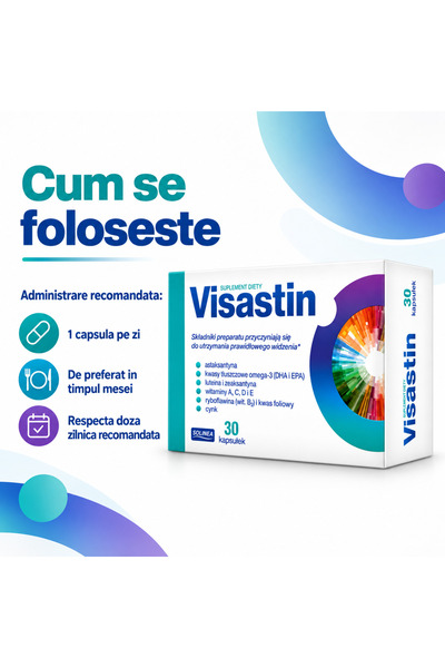 Solinea Supliment alimentar Visastin pentru sustinerea vederii, DHA, Omega 3, luteina, zeaxantina, astaxantina, vitamine si zinc, 30 capsule