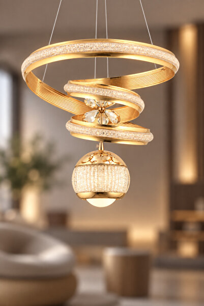 İstanbul Avize Riva Tek Toplu Gold Kumandalı Led 3 Renk Ledli Modern Avize