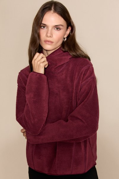 GRIMELANGE CRANS Hanorac de damă cu glugă din fleece, roșu claret