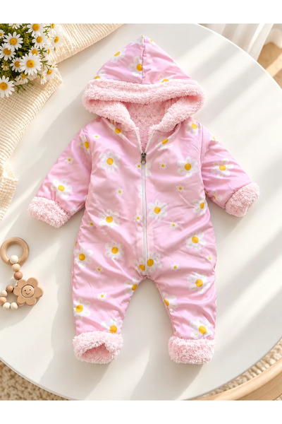 hümabebe Beyaz papatyalar desenli içi welsoft kışlık kız bebe kozmonot