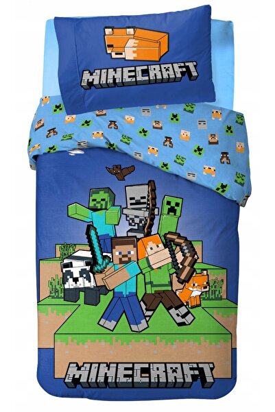 BrandMac Lenjerie de pat pentru tineret Minecraft 140x200 Gamer Joc Alex Stev...
