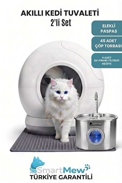 Akıllı Otomatik Kedi Tuvaleti, WiFi Kontrollü Otomatik Temizleme ve S15B Kedi Su Sebili, Sessiz Çalışma, 2 Yıl Türkiye Garantili