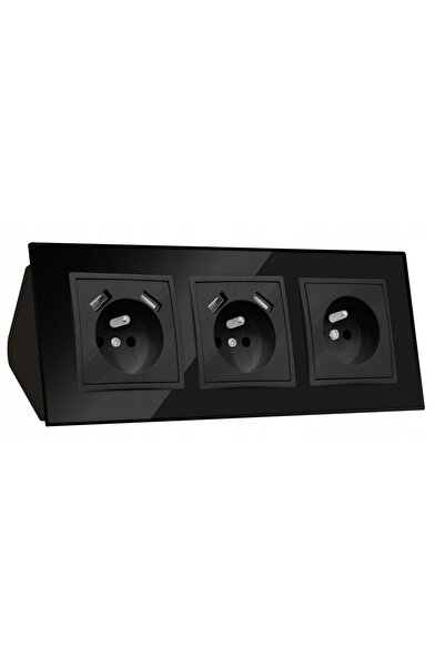 ADELID Mobilier cu sticlă triplă, priză de colț USBx4, negru mat LISTRA