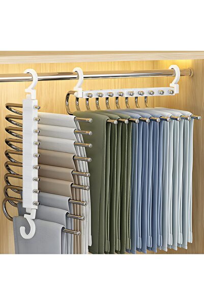 Generic Brand Umeraș 9-în-1 pentru pantaloni, 2 bucăți umerașe economizoare d...