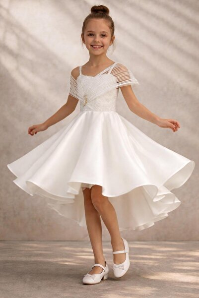 Ugly Duck Embroidered Tailled Dress for Ages 8-12 - White