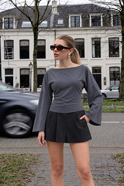 COMBİNE MİCHAİL Kayık Yaka Wide Sleeve Smoked Women's Blouse