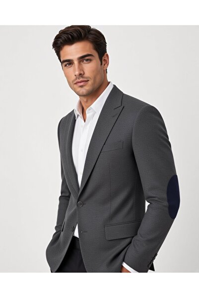 SABRİ ZENGİN Men's Anthracite Slim Fit Combed Cotton Fabric Denim Patched Bla...
