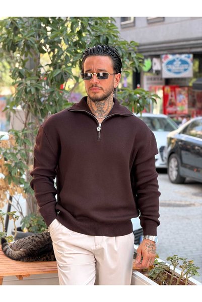 manch collection Giesto Half-Zip Knitted Sweatshirt Brown