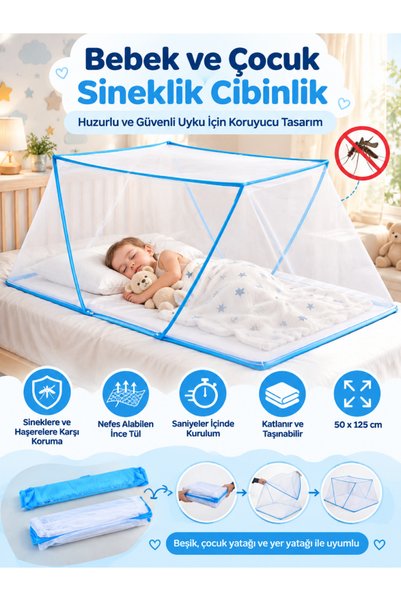 Vezir Aksesuar Bebek ve Çocuk Cibinlik Sineklik 50x125 cm – Katlanabilir Port...