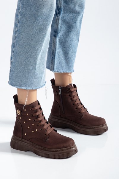 M Miss dark moda Women's Troklu Mc Accessory Lace-Up and Zippered 002 Non-Slip Thick Sole Boots & Booties