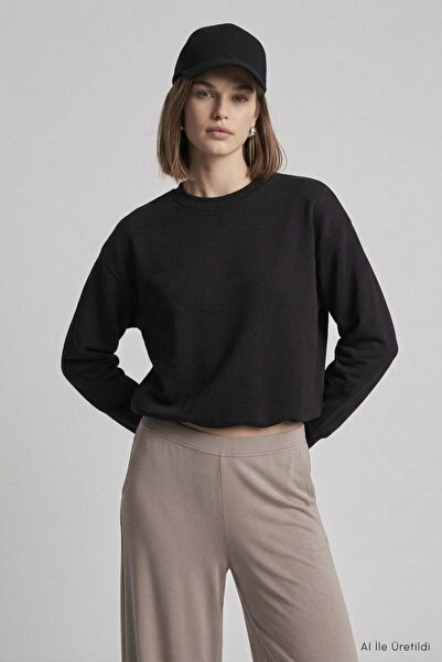Rays Beli Lastikli Crop Sweatshirt 979 Siyah