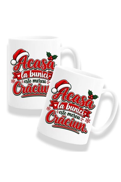 OEM Set de 2 căni cu mesaj: Casa bunicii este întotdeauna Crăciun. alb, 330ml...