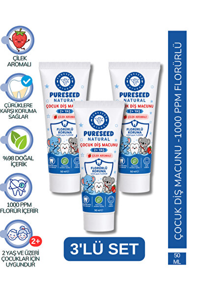 PURESEED NATURAL 3'LÜ SET - Çocuk Diş Macunu 1000ppm Florürlü - 3 X 50 ml
