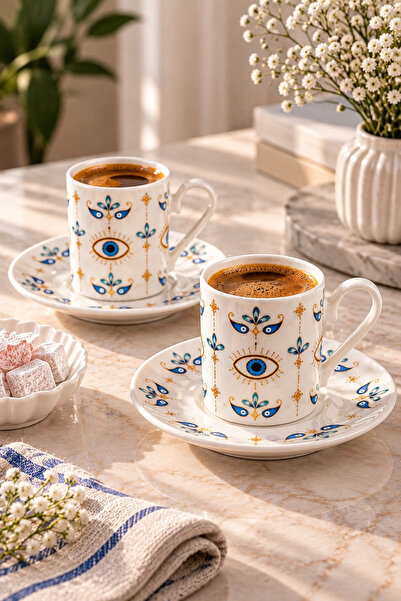 YzHome 2-Piece Porcelain Evil Eye Coffee Cup Set 90ml - Presentation Cup