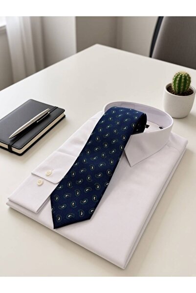 Sarar Microfiber 8 cm Şal Desen Koyu Mavi-Yeşil Kravat