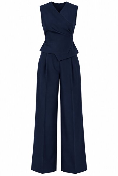 Laluvia Lacivert Donna Kruvaze Yaka Yelek Pantolon Takım - 3y8496