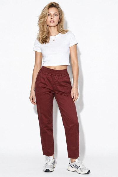 VENA Kadın Marla Renkli Yüksek Bel Slouchy Jogger Pantolon-Bordo