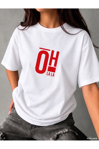 FUFLUNS Oh La La Printed Women's Oversize Crewneck T-Shirt