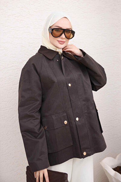 İmajButik معطف بني اللون بجيوب بسحاب