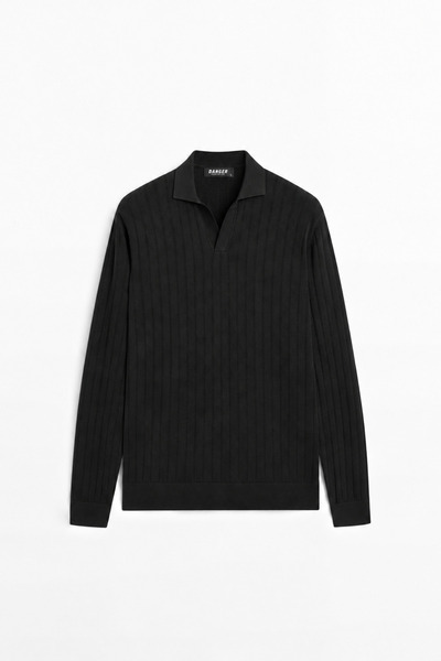Danger Men's Polo Neck Ribbed Knit Sweater Black