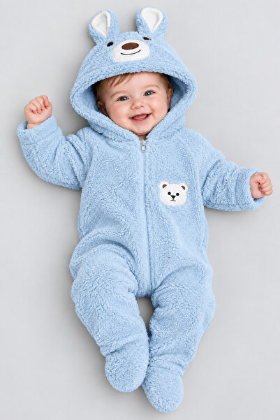 caddekids Ayıcık Figürlü Welsoft Peluş Kapüşonlu Fermuarlı Kışlık Bebek Astro...