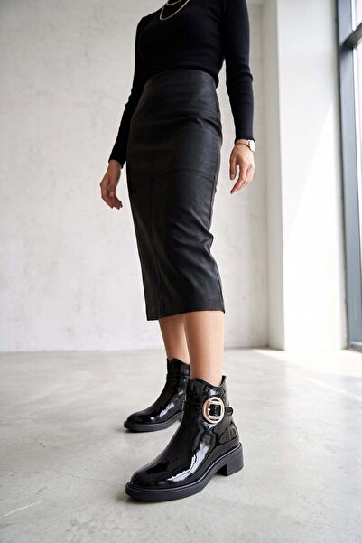 Ayakkabı Fuarı Elit Vvs2711R Women's Genuine Patent Leather Classic Boots Black
