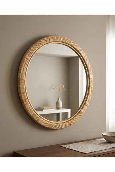 ELZEY HOME Rattan Kenarlıklı Dekoratif Duvar Aynası 50 cm