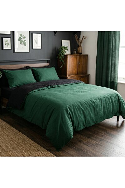 J W SAX 135x200 Lenjerie de pat Verde Botic Negru Bumbac Premium J&W Forest N...