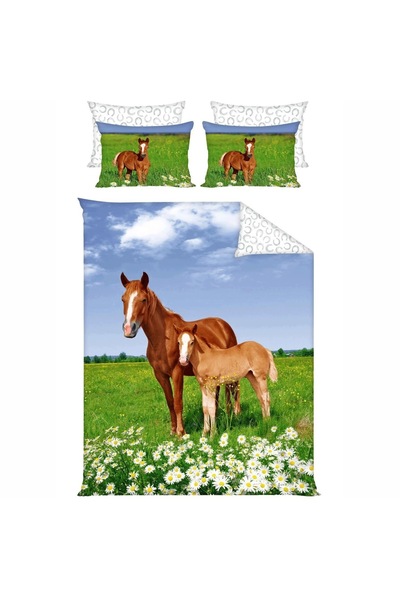 J W SAX Lenjerie de pat 160x200 Cai Bumbac Premium J&W Cai pe pajiște