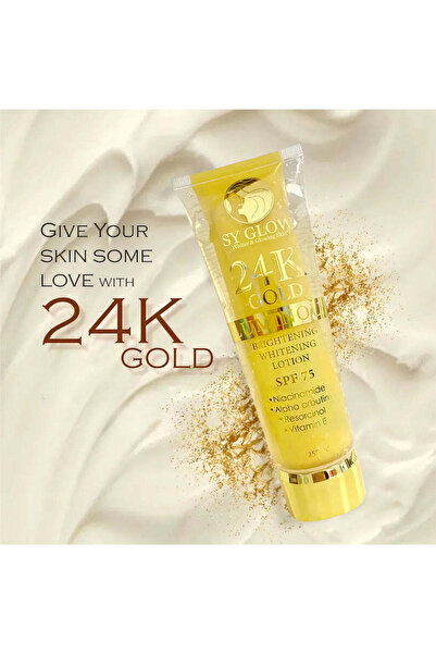Sy Glow لوشن تفتيح البشرة - لوشن ذهبي مضيء 24 قيراط مع عامل حماية من الشمس 75...
