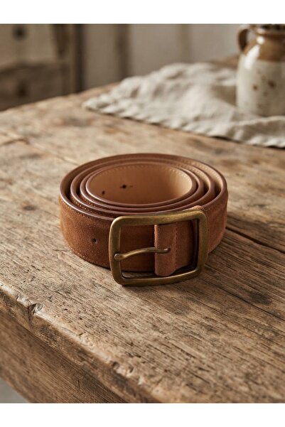 modayaselam Women's Tan Suede Leather Belt