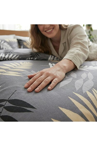 J W SAX Lenjerie de pat 135x200 Bumbac Premium Botanic J&W Grey Fern