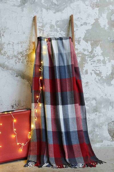 Bayev Cotton Scotch Plaid Blanket Single Size 150X200 Navy Blue Burgundy Shades