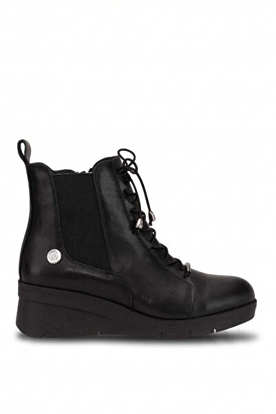 Mammamia D26Kb-8655C Women's Genuine Leather Flat Boots Black