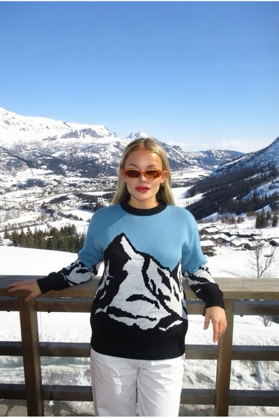Buteks Unisex Mountain Patterned Regular Fit Snow Winter Knitwear Sweater