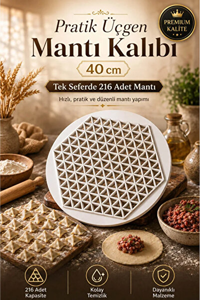 TUMU LIFE Pratik Üçgen Mantı Kalıbı 40 cm Tek Seferde 216 Adet Mantı Yapma Ap...