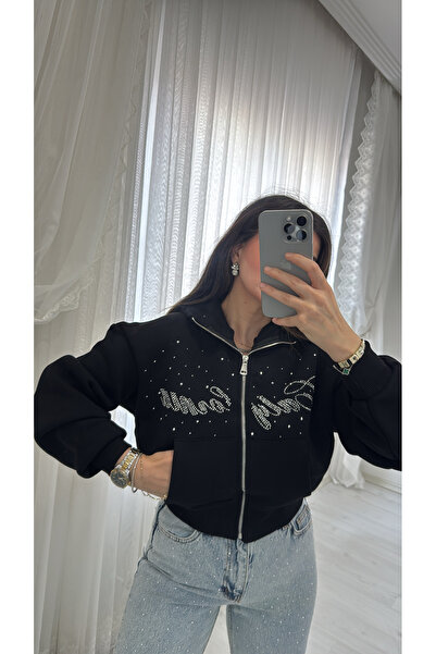DENİZ Taşlı Kapüşonlu Ve Fermuarlı Sweatshirt