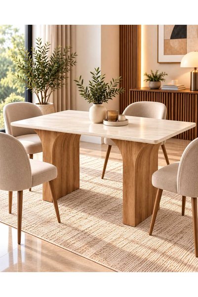 TrentonGCC طاولة طعام عصرية 130×80×77 سم - طاولة بمظهر رخامي مع أرجل منحنية أ...