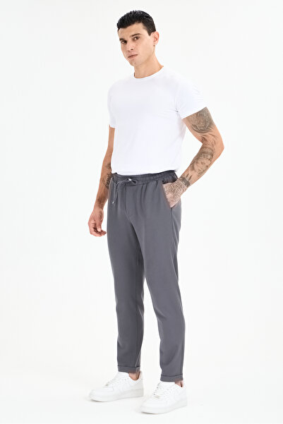 ERKEK GRİ BELİ LASTİKLİ BAĞCIKLI DUBLE PAÇA JOGGER RELAXED FİT PANTOLON