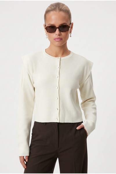 Ritnice Women's New Dianna Ecru Shoulder Detailed Knitwear Cardigan