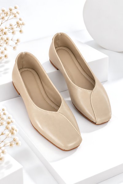 VestioStore Bruna Women's Beige Faux Leather Square Toe Asymmetrical Cut Dail...