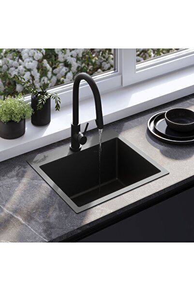 Rea Νεροχύτης Από Μαύρο Ατσάλι Leo 50 Black (45 X 50 X 18.5 ) Cm Χωρίς βρύση.