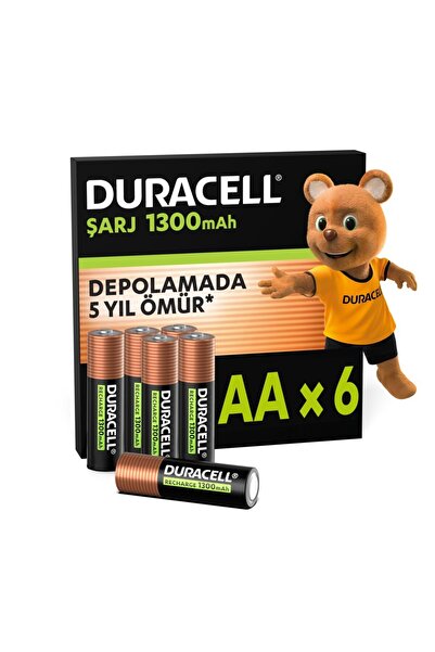 Duracell ŞARJ EDİLEBİLİR AA Kalem Pil (6'lı Paket) – 1300 mAh