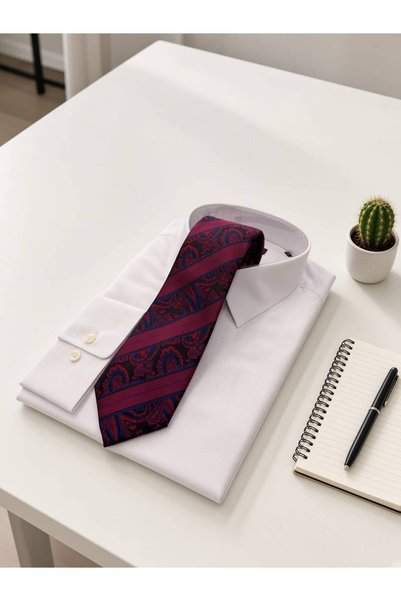Sarar Microfiber 8 cm Şal Desen Bordo-Lacivert Kravat