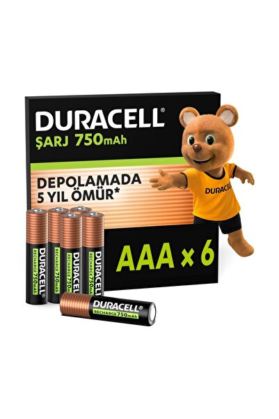 Duracell ŞARJ EDİLEBİLİR AAA İnce Kalem Pil (6'lı Paket) – 750 mAh