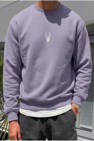 VACHT Men's Lilac-Toned Gray Geyik Soft 3 Thread-In-One Ş Fleece-Lined 0 Crew...
